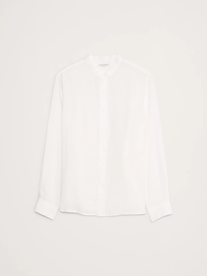 Standard-Fit Linen Banded-Collar Shirt