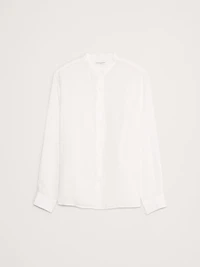 Standard-Fit Linen Banded-Collar Shirt
