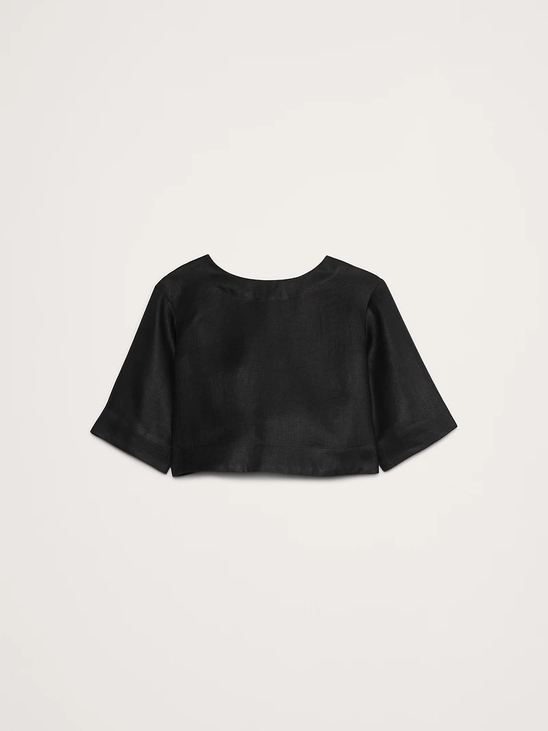 Linen Boat-Neck Cropped Top