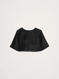 Linen Boat-Neck Cropped Top