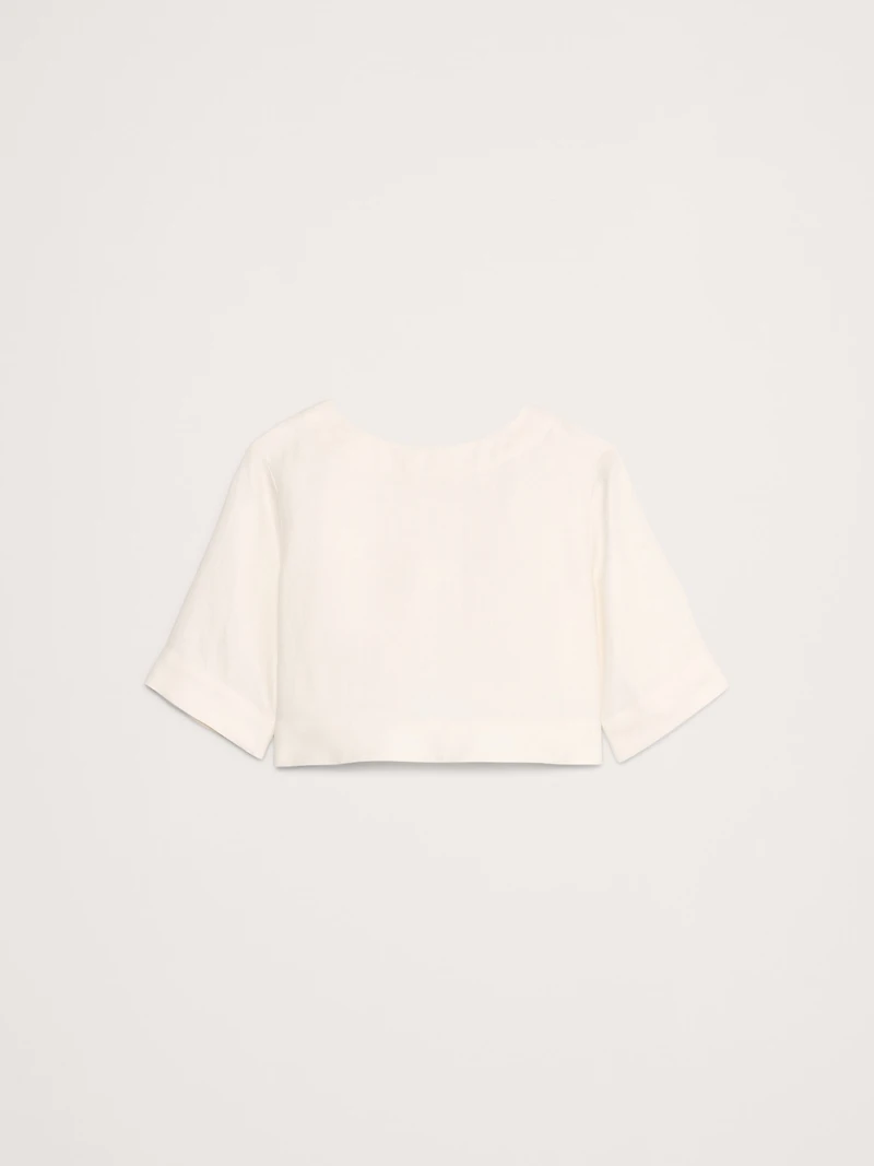 Linen Boat-Neck Cropped Top