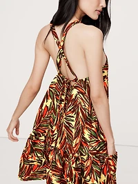 Viscose-Linen Flounce-Hem Mini Dress