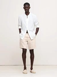 Standard-Fit Linen Banded-Collar Shirt