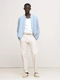 Standard-Fit Linen-Cotton Banded-Collar Shirt