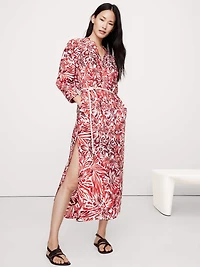 Cotton Poplin Split-Neck Shirt Dress