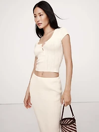 Crinkle Knit Cap-Sleeve Henley