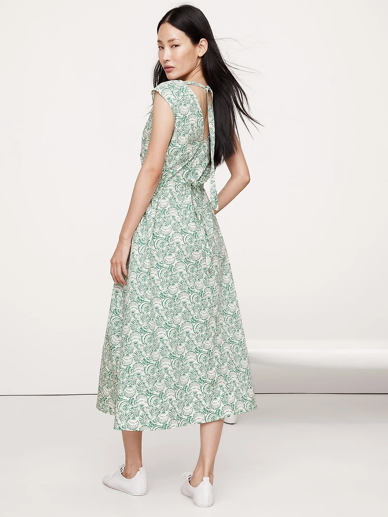 Cotton Poplin Side Cut-Out Midi Dress