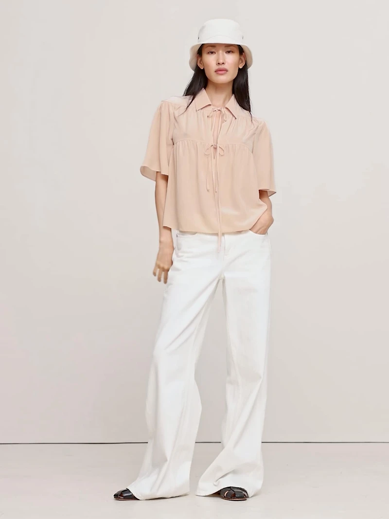 Matte Silk Tie-Front Shirt