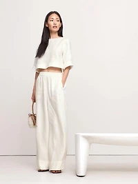 Linen Boat-Neck Cropped Top
