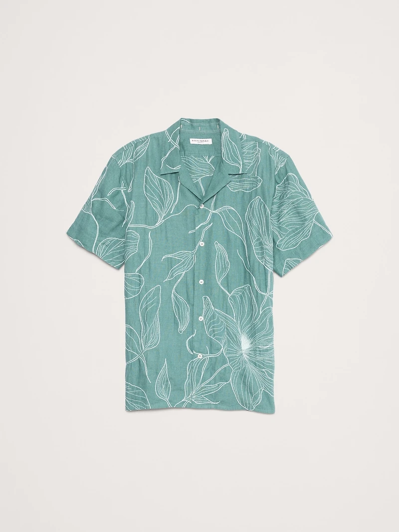 Standard-Fit Embroidered Linen Resort Shirt