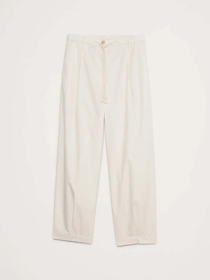 High-Rise Pleated Cotton Poplin Cropped Pant