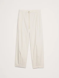 High-Rise Pleated Cotton Poplin Cropped Pant