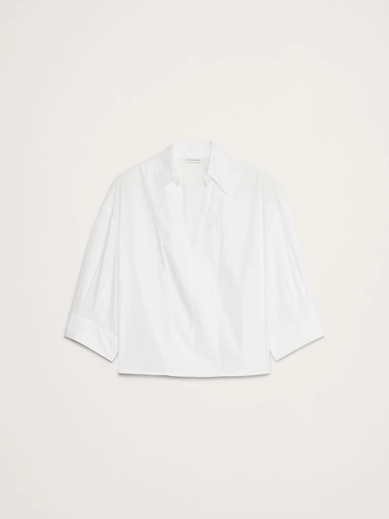 Balloon-Sleeve Cotton Poplin Popover Top