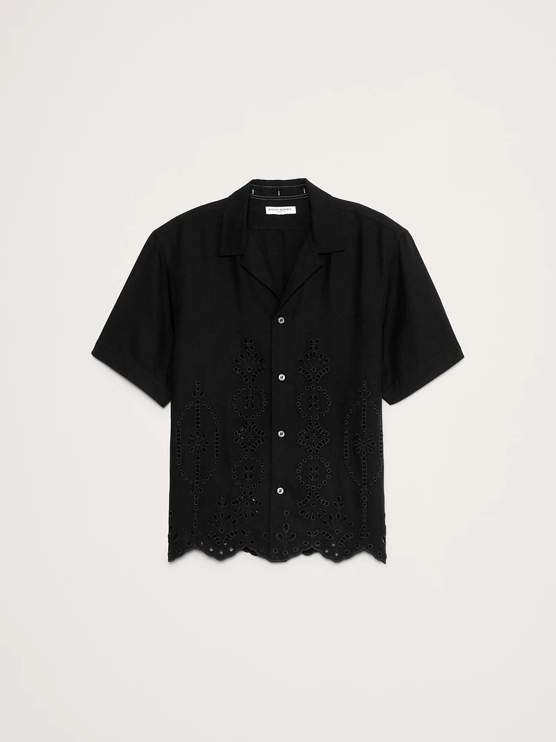 Standard-Fit Embroidered Tencel™-Linen Resort Shirt