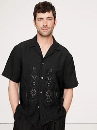 Standard-Fit Embroidered Tencel™-Linen Resort Shirt