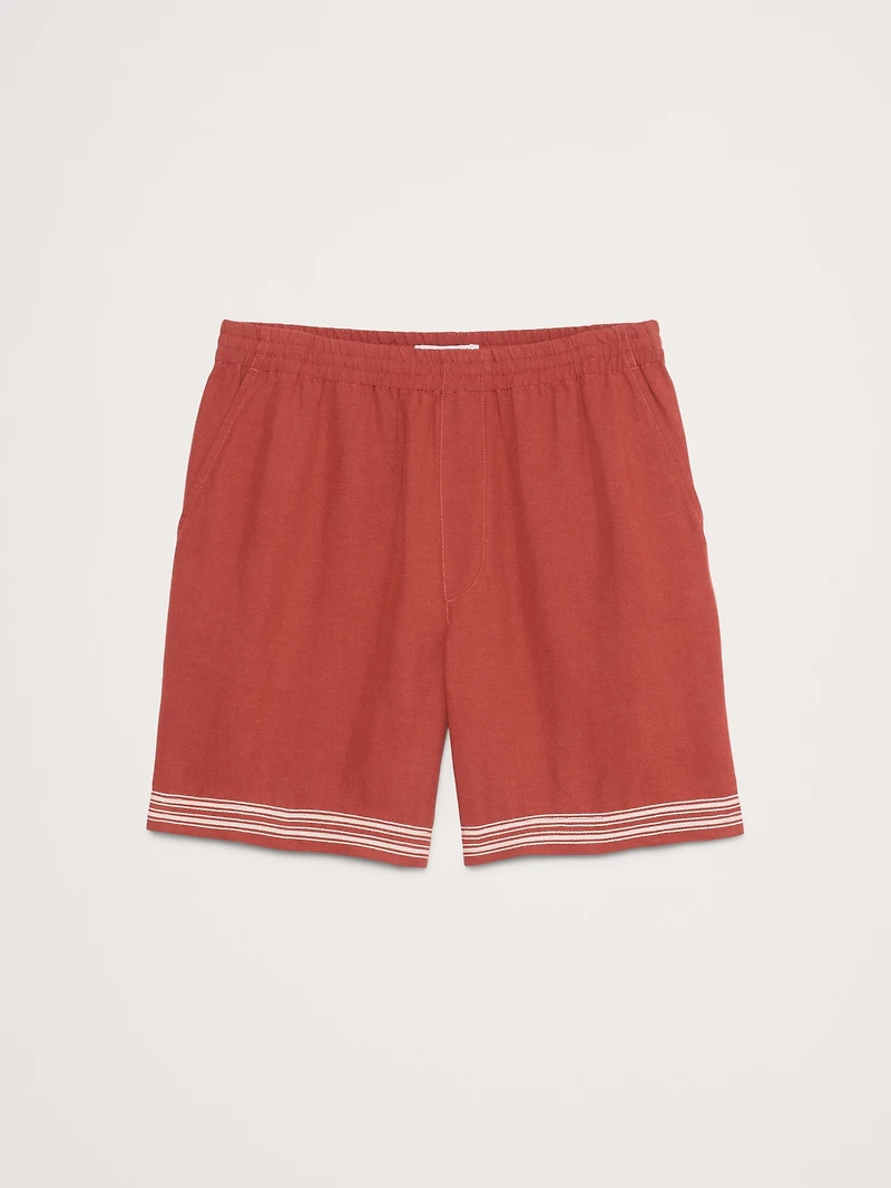 Embroidered Tencel™-Linen Pull-On Short