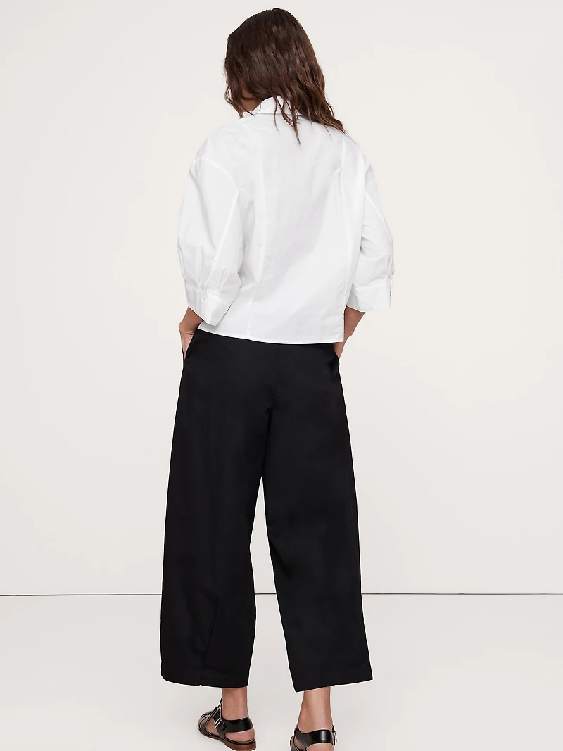 Balloon-Sleeve Cotton Poplin Popover Top
