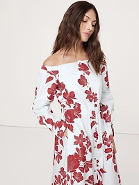 Cotton Poplin Off-The-Shoulder Long Midi Shirt Dress