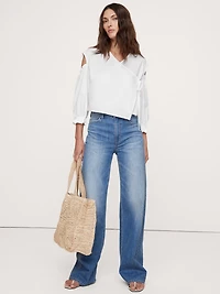 Cotton Poplin Puff-Sleeve Cropped Top