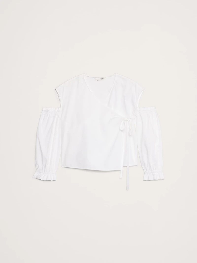 Cotton Poplin Puff-Sleeve Cropped Top