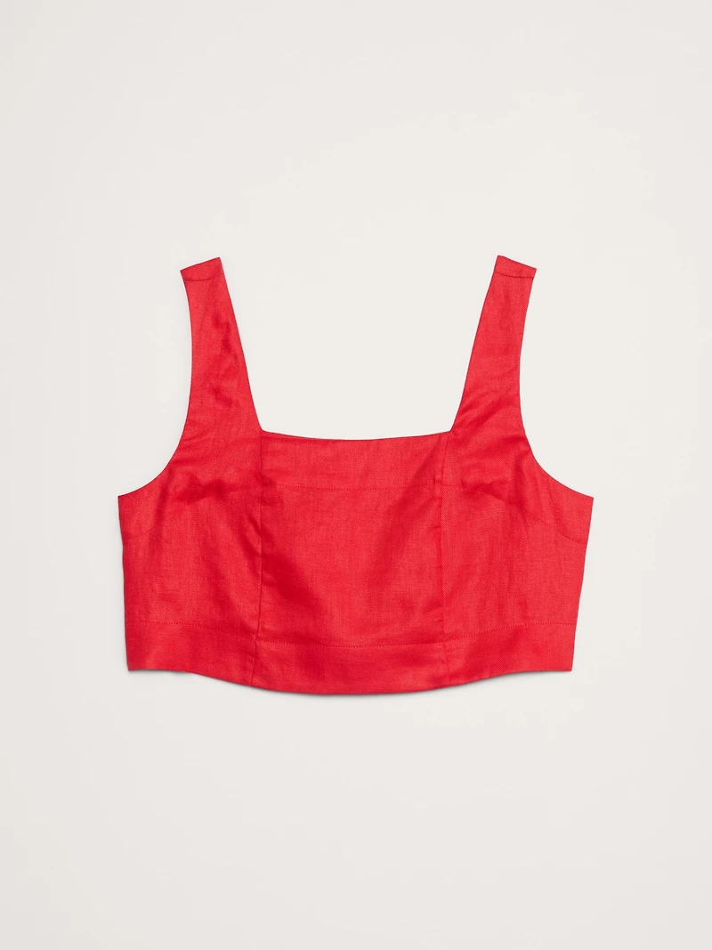 Linen Square-Neck Cropped Tank