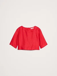Linen Boat-Neck Cropped Top