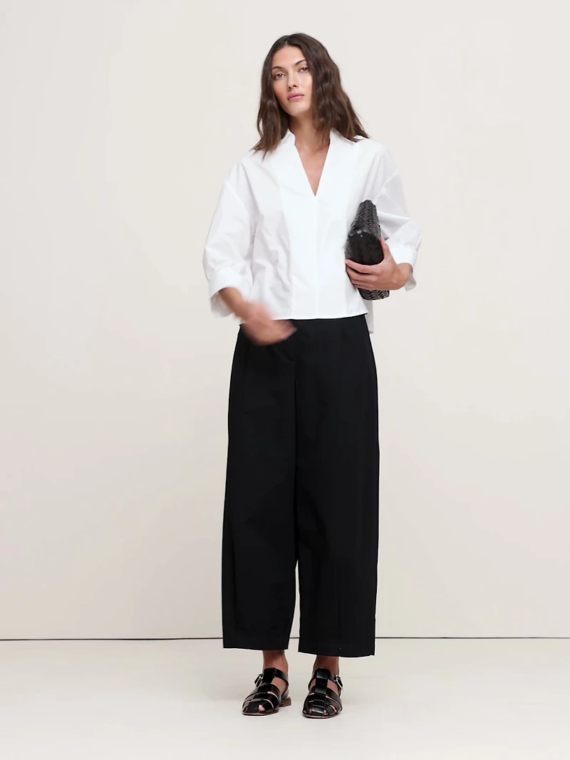 Balloon-Sleeve Cotton Poplin Popover Top