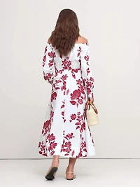 Cotton Poplin Off-The-Shoulder Long Midi Shirt Dress