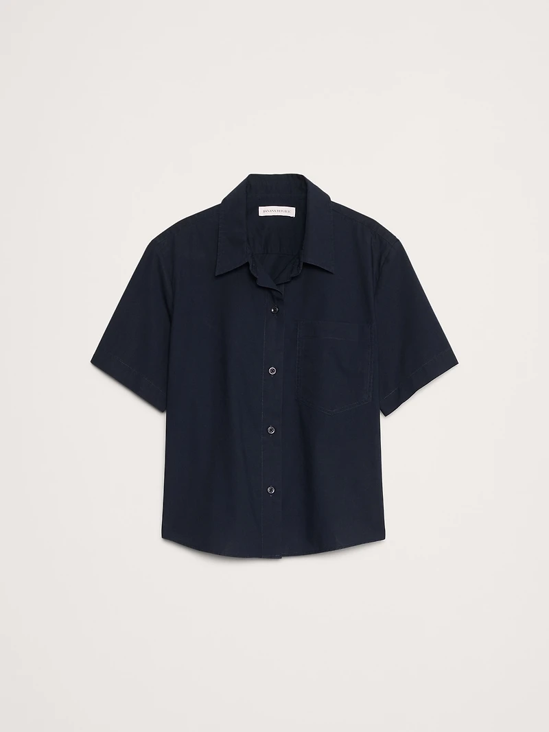 Boxy Cotton Poplin Short-Sleeve Shirt