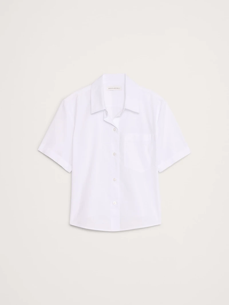 Boxy Cotton Poplin Short-Sleeve Shirt