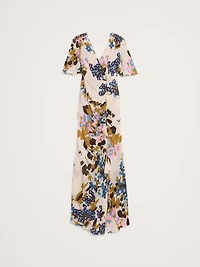 Stretch-Crepe Flutter-Sleeve Maxi Dress