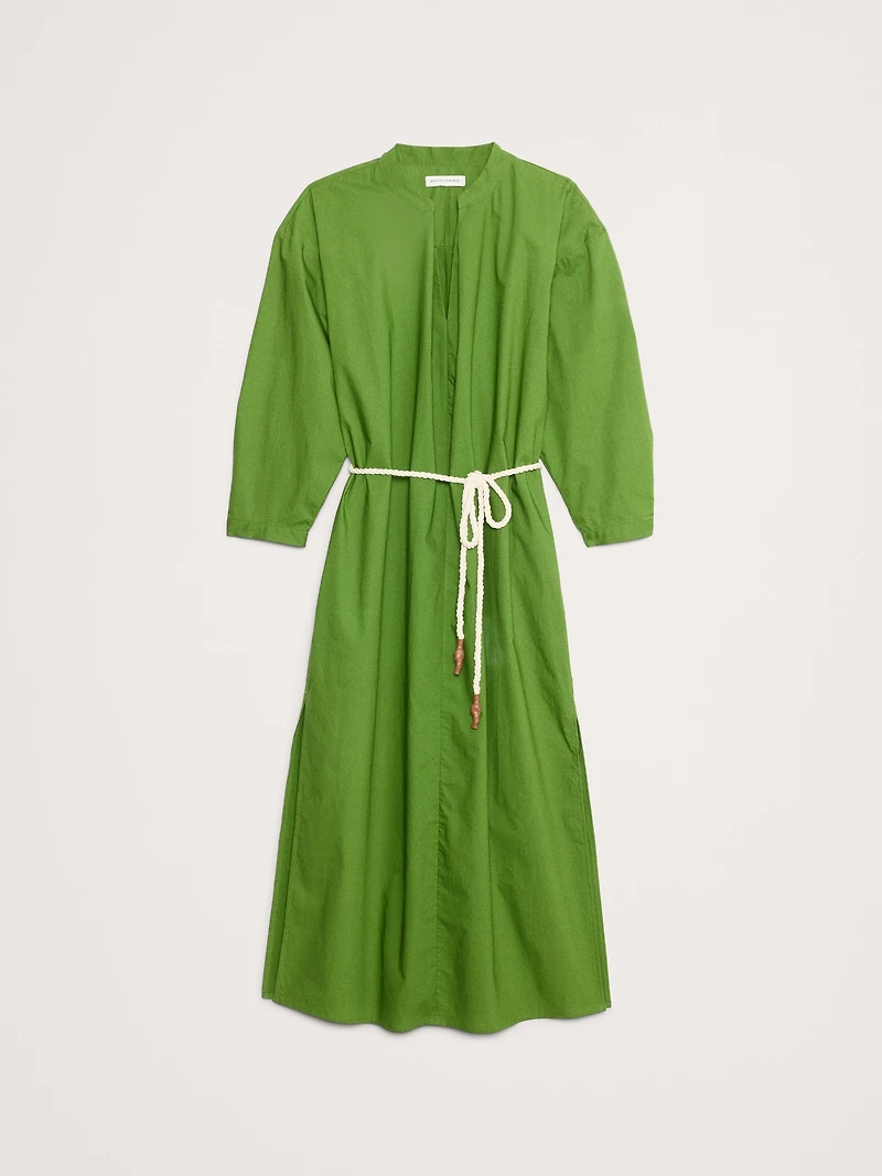 Cotton Poplin Split-Neck Shirt Dress