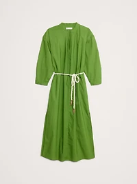 Cotton Poplin Split-Neck Shirt Dress