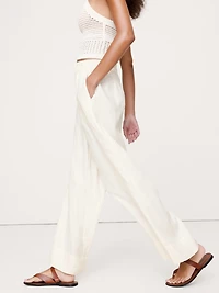 High-Rise Wide-Leg Linen Pull-On Ankle Pant