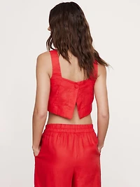 Linen Square-Neck Cropped Tank