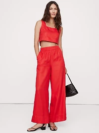 Linen Square-Neck Cropped Tank