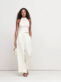 High-Rise Wide-Leg Linen Pull-On Ankle Pant