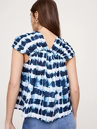 Oversized Linen Button-Front Drawstring Top