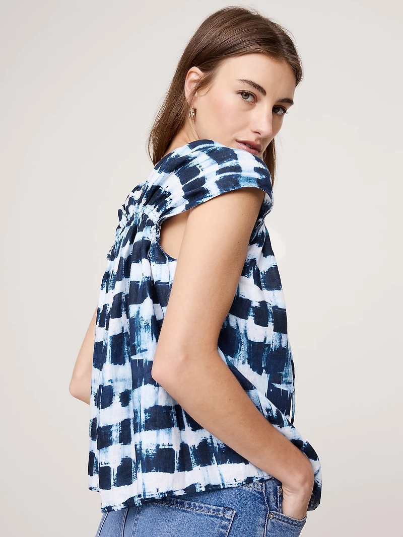 Oversized Linen Button-Front Drawstring Top