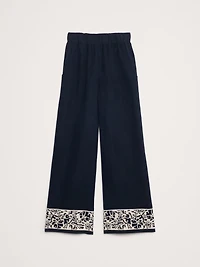 High-Rise Wide-Leg Embroidered Tencel™-Linen Pull-On Pant