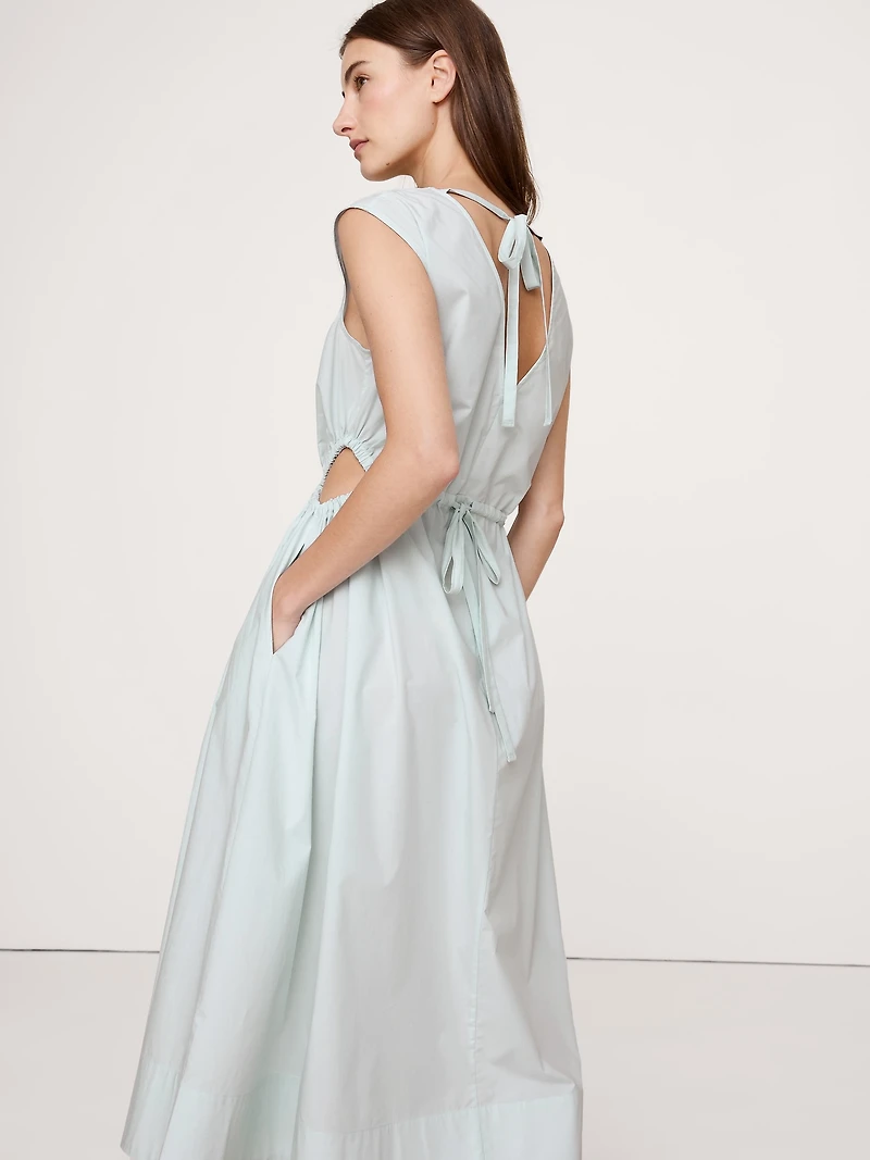 Cotton Poplin Side Cut-Out Midi Dress