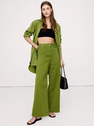 HIGH-RISE WIDE-LEG STRETCH-COTTON TWILL PANT