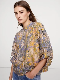 Cotton Poplin Zip Popover Top