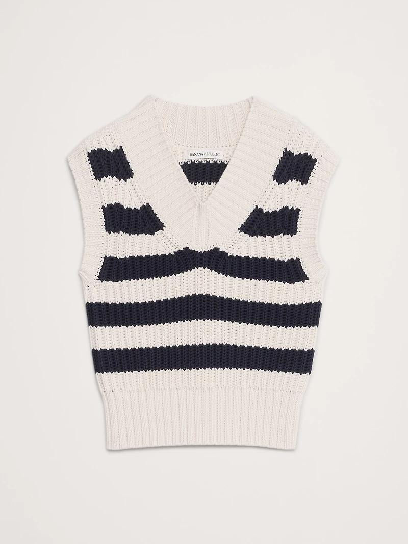 Cotton V-Neck Cropped Sweater Vest