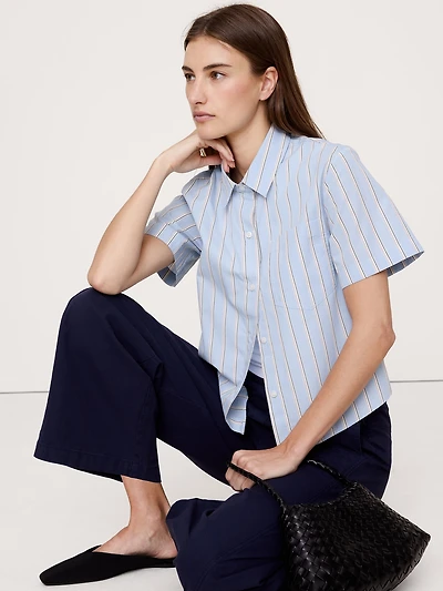 Boxy Cotton Poplin Short-Sleeve Shirt