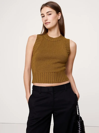 COTTON-SILK CROPPED SWEATER TANK