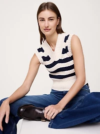Cotton V-Neck Cropped Sweater Vest