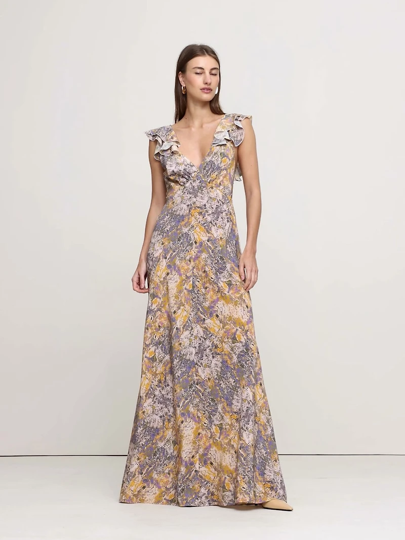 Matte Silk Open-Back Maxi Dress