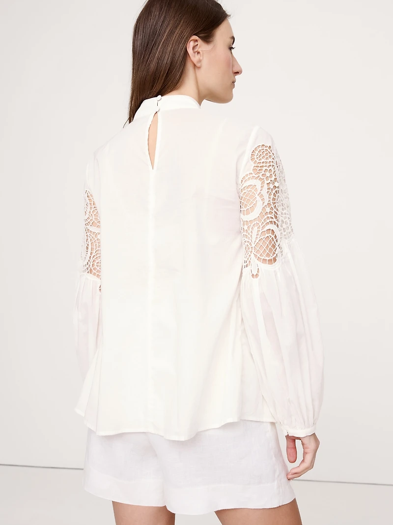 Cotton & Lace Mock-Neck Top