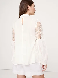 Cotton & Lace Mock-Neck Top